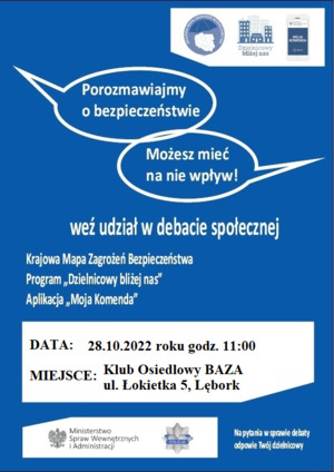 plakat stanowiący zaproszenie do udziału w debacie społecznej