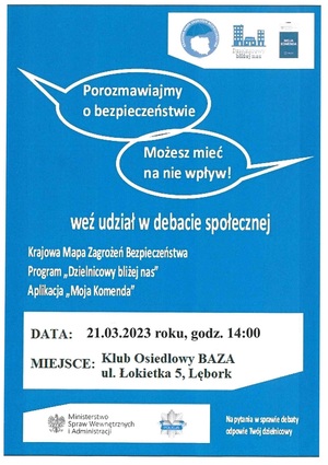 plakat z informacjami o temacie debaty, terminie i miejscu spotkania