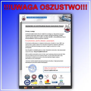 grafika przedstawiająca ekran z treścią wiadomości elektronicznej. Na górze grafiki napis o treści: !!!Uwaga oszustwo!!!