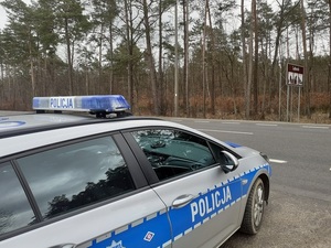 radiowóz na tle lasu