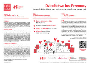 ulotka zawierająca cele i dane statystyczne dotyczące kampanii &quot;Dzieciństwo bez Przemocy&quot;