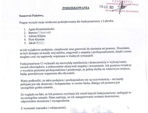 fragment listu z podziękowaniami dla policjantów