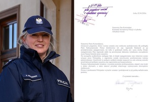 zdjęcie dzielnicowej, a obok treść listu z podziękowaniami