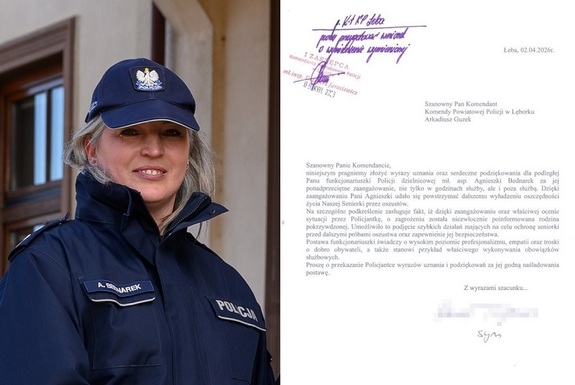 zdjęcie dzielnicowej, a obok treść listu z podziękowaniami