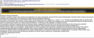 treść wiadomości e-mail z podziękowaniami dla policjantki, adresowana do komendanta komisariatu Policji w Łebie